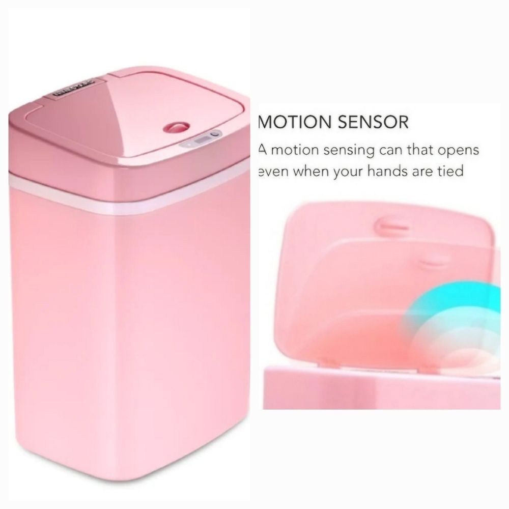 Ninestars Rectangular Motion Sensor Trash Can- Pink